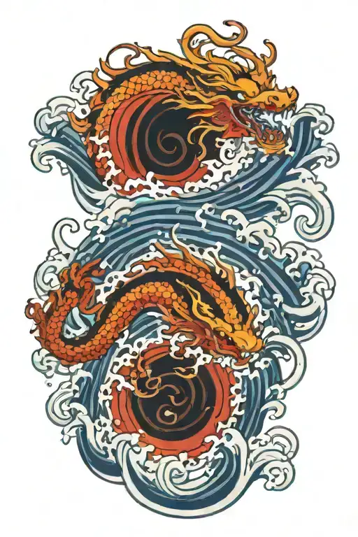 Japanese Dragon Emerging From A Water Whirlpool