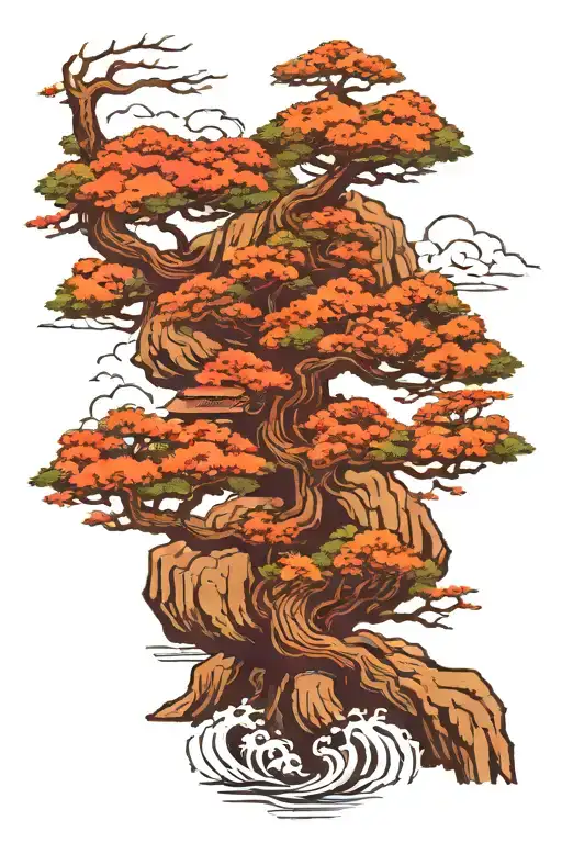 Bonsai Tree Surrounded Mountain Range