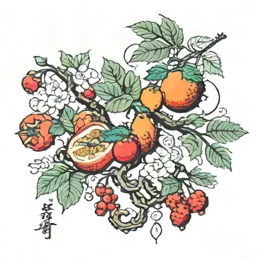 Plant Vine With Fruit And Bugs