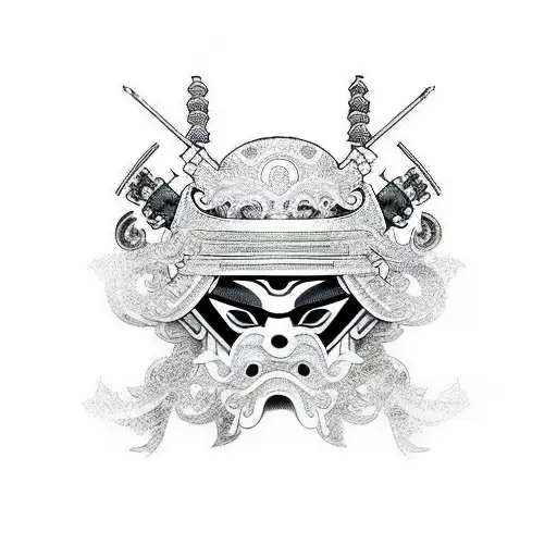 Japanese Black And White Symmetrical Masked Samurai
