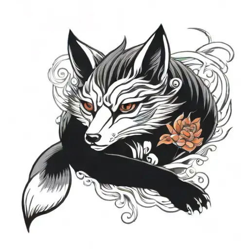 Sitting Fox With Eight Tails