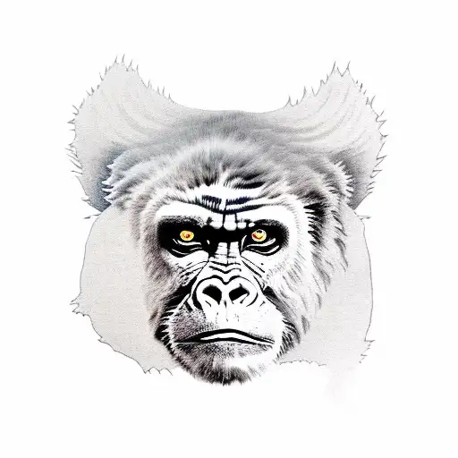 Half Gorilla Half Tiger Head Roaring With Jungle Background