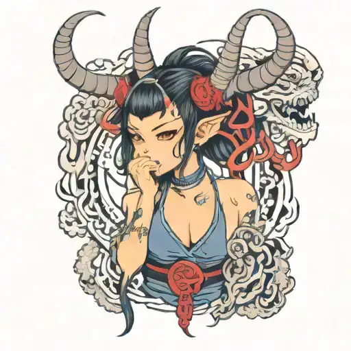 Anime Demon Girl With 2 Small Horns And Sharp But Short Teeth
