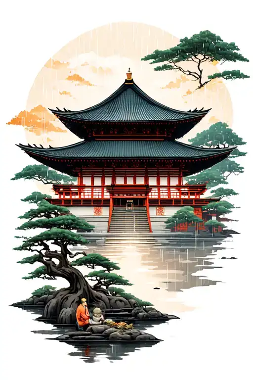 Buddhist Temple Surrounded My Rain