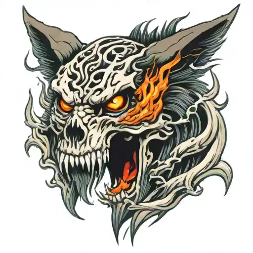 Skull Wolf In Flames An Thunder