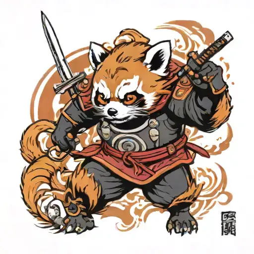 Red Panda Samurai In Full Armor Running Into Battle