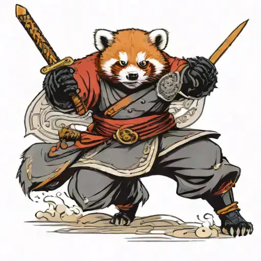 Red Panda Samurai In Full Armor Wearing A Straw Hat Running Into Battle Sword Drawn