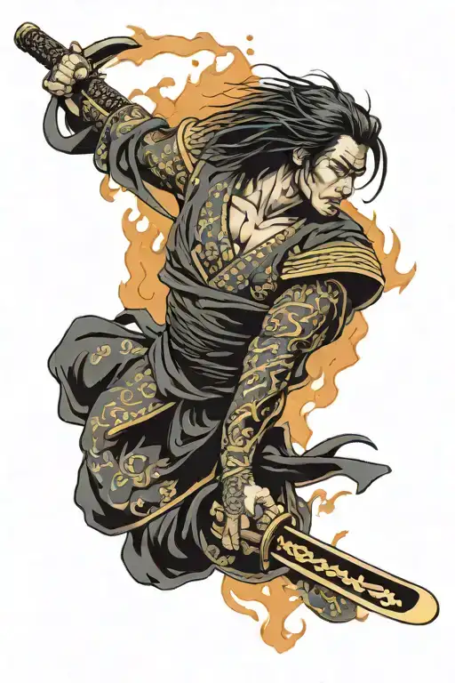 Katana Wrapped In Flames Engulfing