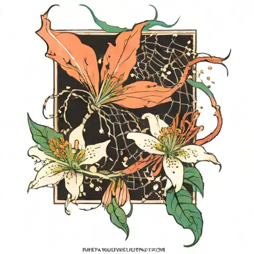 Spider Lily Mix With Cherry Blossom With Web And Spider All Over On The Scorpio Zodiac Sign