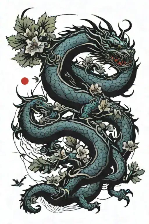 Cherry Tree Growing With Dragon Flying Around It