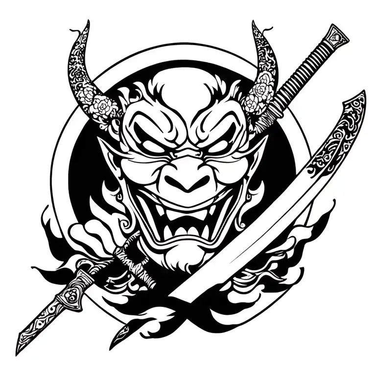 Oni Mask Holding Sword Going