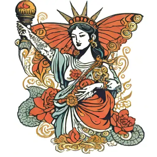 Statue Of Liberty In Saree With Henna