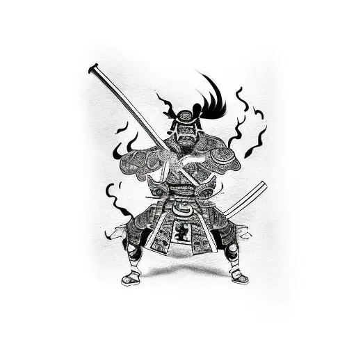 Small Black And White Tricep Japanese Samurai Sword With Flames