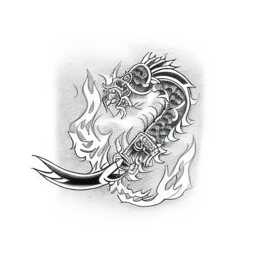 Small Black And White Tricep Japanese Sword With Flames