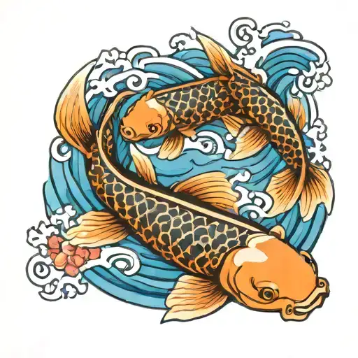 Koi Fish With Wave Background