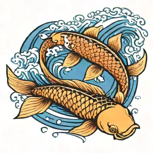 Koi Fish With Wave Background