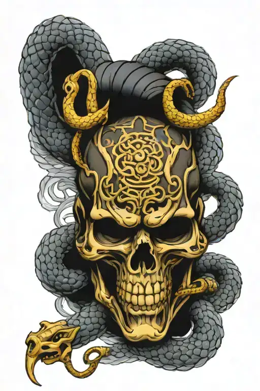 Samurai Skull With Snake Intertwined