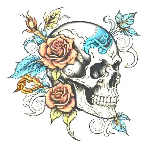 Black Out Skull With Rose Blue Highlights She Is Always