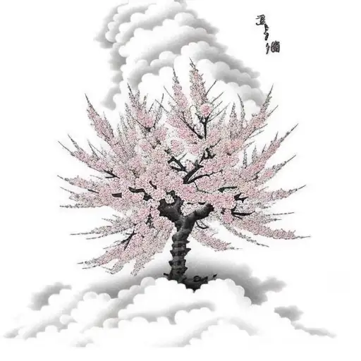 Cherry Blossom Tree And Clouds Right Arm Sleeve