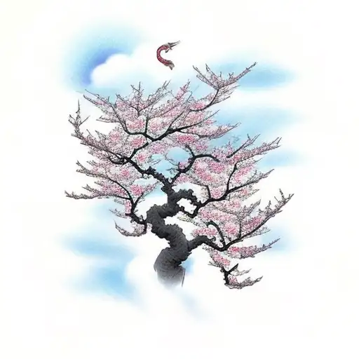 Cherry Blossom Tree And Clouds Dragon