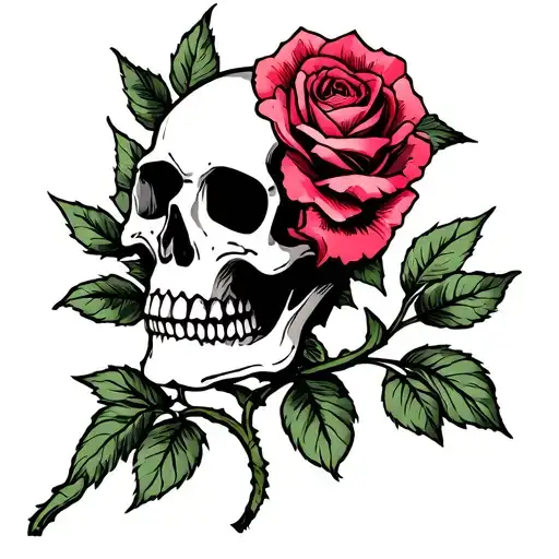 Skull On Stem Of Rose