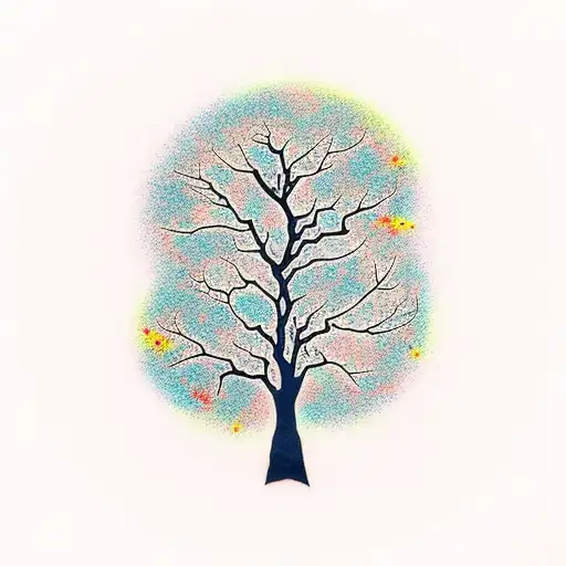 A Tree On A Stary Night Background
