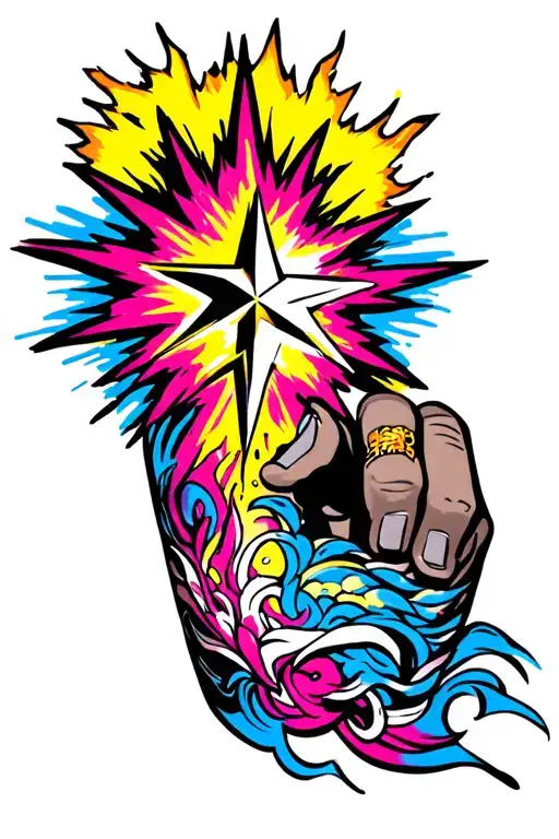 A Ring Finger Tattoo Exploding Star With Bright Colors For A Man