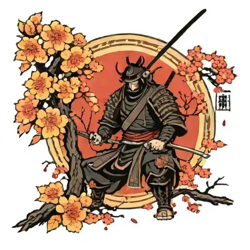 Dark Samurai With Sakura Tree