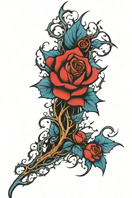 Blue Rose With Bloody Thorns On The Arm Sleeve