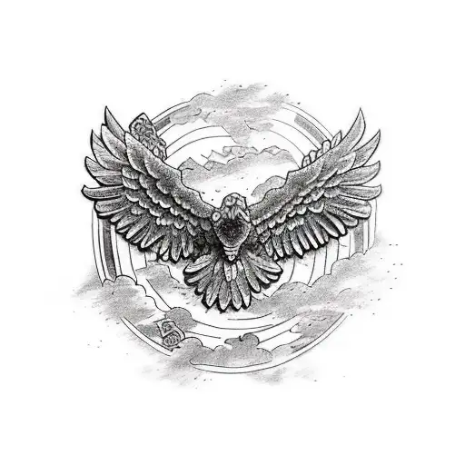 Mexican Eagle With Wings Spread Out