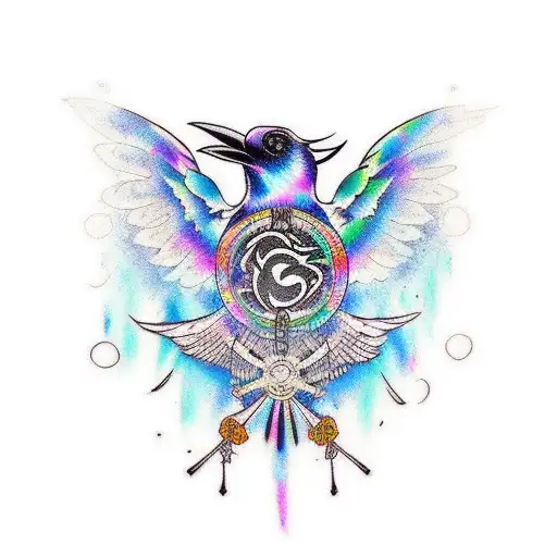 Raven One Wings Black The Other Is Rainbow Colors