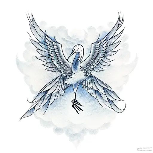 Crane With Wings Open Traditional Background