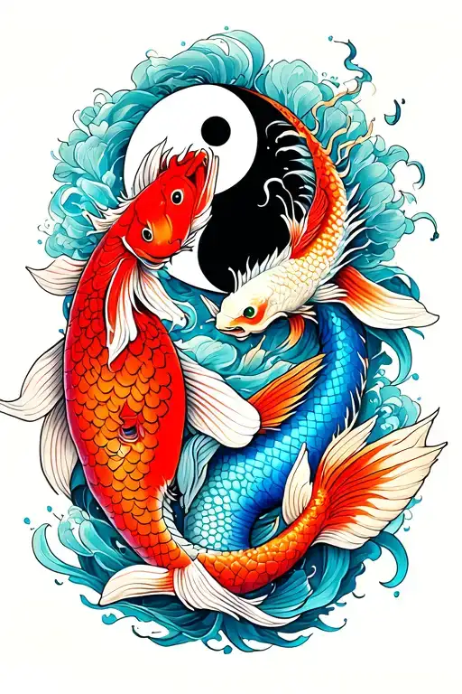 Japanese Ying Yang And Koi Fish And Dragon Wrapped