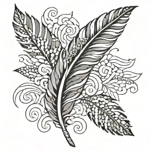 One Feather With Different Mosaic Designed Leaves