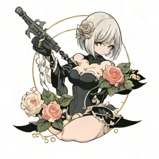 2B From Nier Automata Holding A Rose