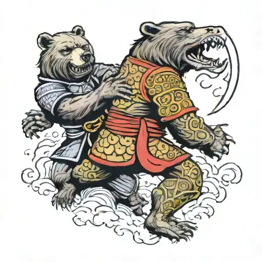 Bear Fighting Medieval Knight