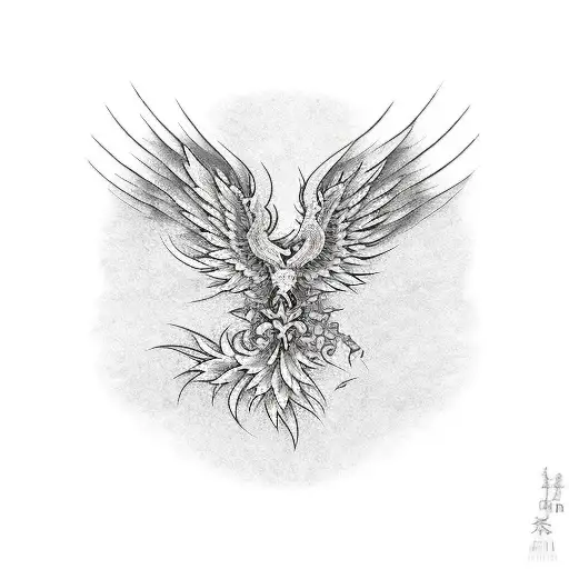 Phoenix With Scales And Feathers In Grayscale