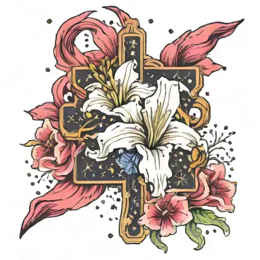 Gladiolus Flower Around Cross With Virgo And Gemini Constellation