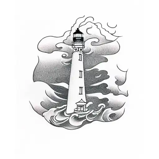 A Lighthouse Shining In The Rain With Large Waves Crashing Against It