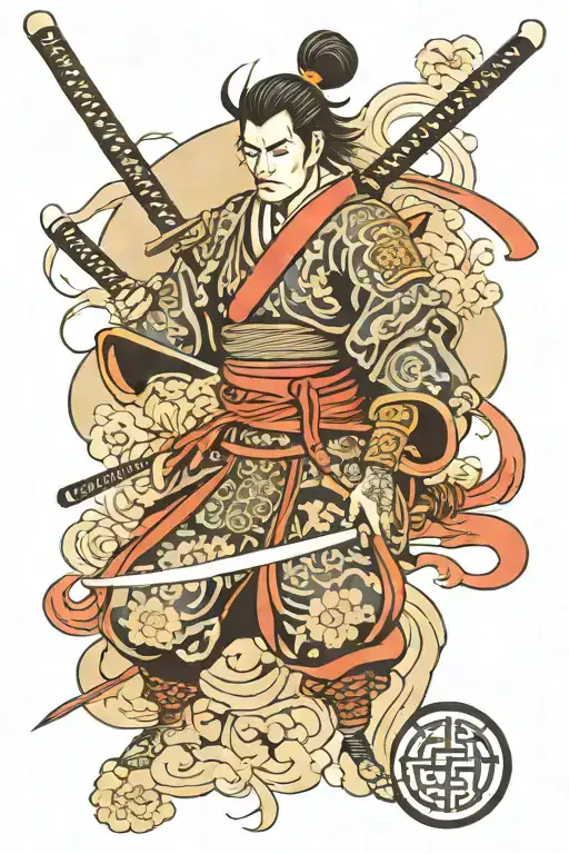 Japanese Theme Of Samurai And Swords