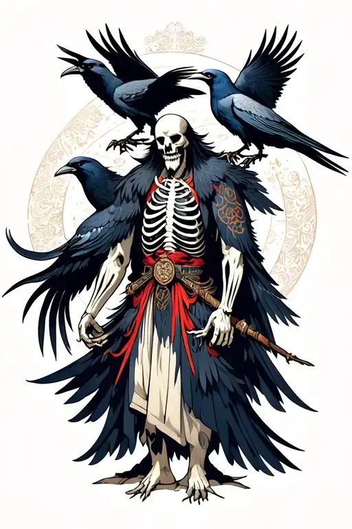 Skeletal Odin And His Ravens