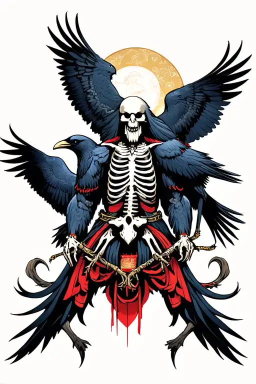 Skeletal Odin And His Ravens