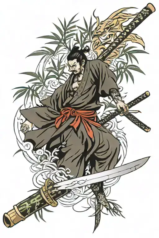 Japansese Bamboo And Katana Sword