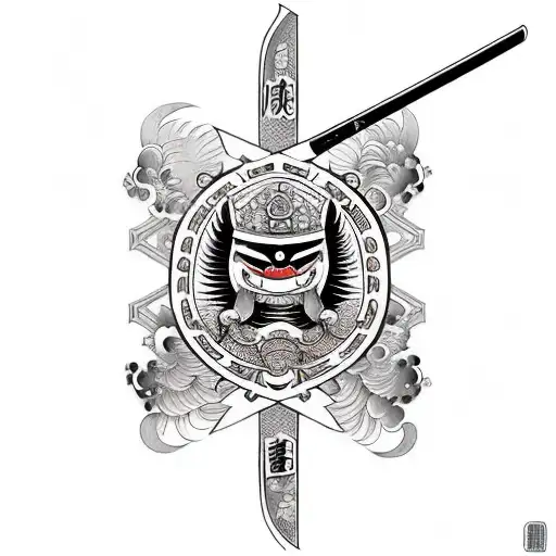 Katana And Shield Showing Honor And Courage And Discipline