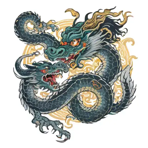 A Japanese Style Dragon Clashes With Tiger