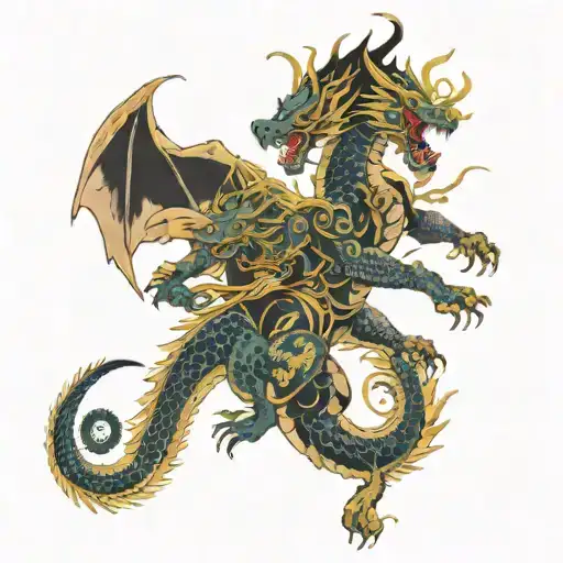 A Japanese Dragon Fights With Anubis