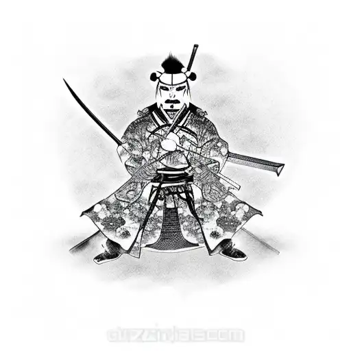 Samurai Warrior With Sword Kill A Panda From Inside