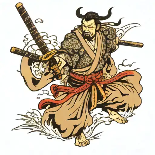 Wounded And Old Samurai With An Unleashed Katana