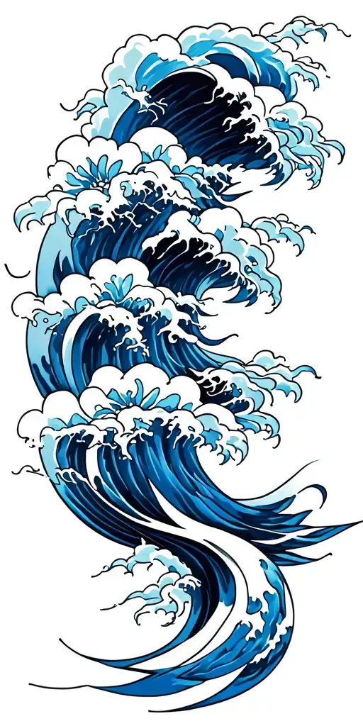 Outline Japanes Blue Waves Forming
