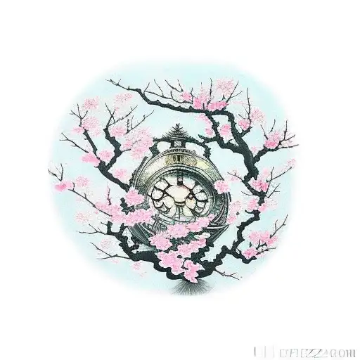 Cherry Blossoms And Clock On The Forearm